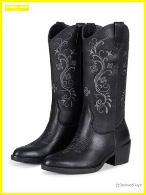 Embroidered Pointed Toe Mid Calf Cowgirl Boots